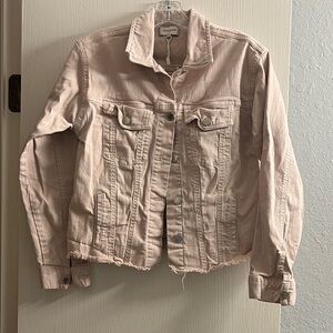 NAF NAF Light Pink Denim Jacket with Frayed Hem